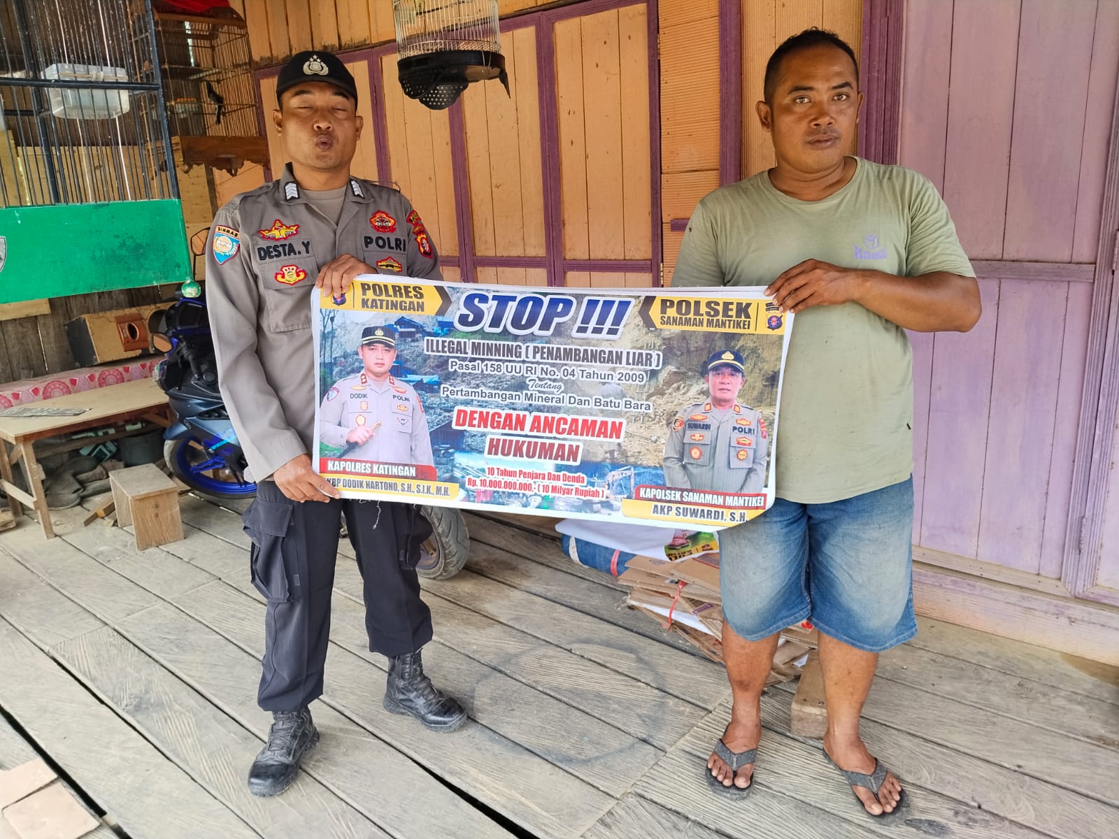 Bhabinkamtibmas Desa kamanto Sosialisasi tentang larangan Illegal Mining.