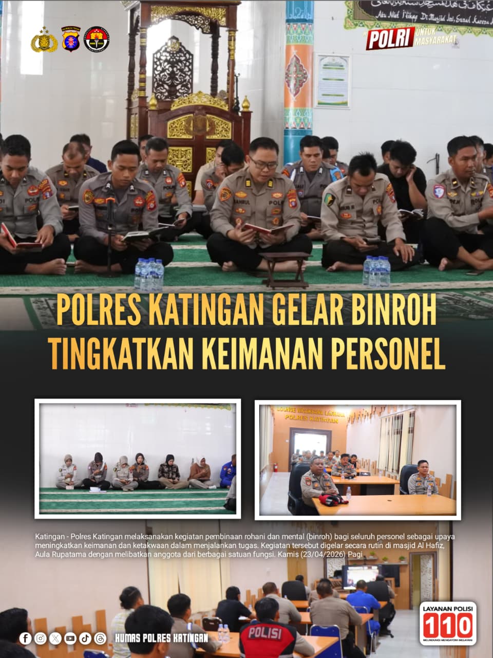 Polres Katingan Gelar Binroh Tingkatkan Keimanan Personel