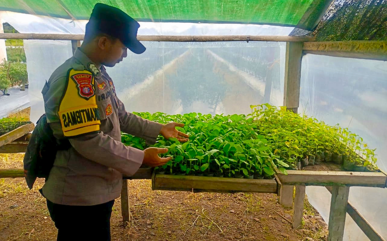 Bhabinkamtibmas Polsek Mendawai cek lokasi pemanfaatan pekarangan rumah warga binaan.