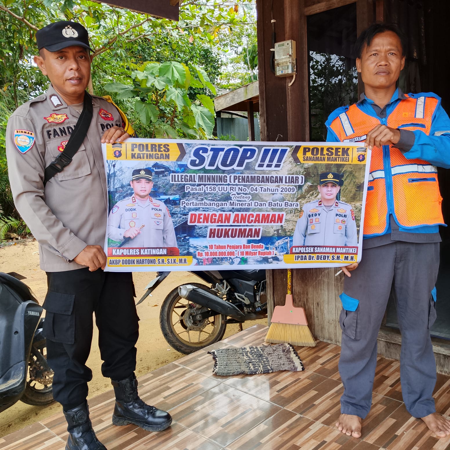 Bhabinkamtibmas Desa Rantau Bangkiang Sosialisasi tentang larangan Ilegal Mining.