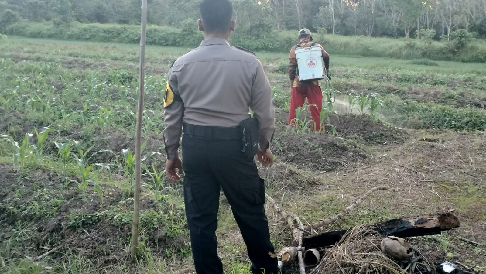 Dalam Rangka Mendukung Program Pemerintah, Bhabinkamtibmas Desa Mekartani Polsek Mendawai Cek Lokasi Pemanfaatan Lahan Pekarangan Warga