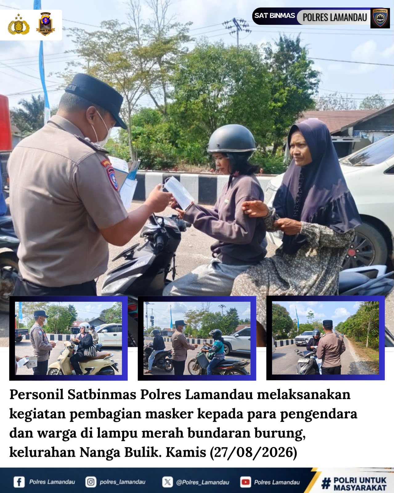 Satbinmas Polres Lamandau Bagikan Masker kepada Pengendara, Wujud Kepedulian terhadap Kesehatan Masyarakat