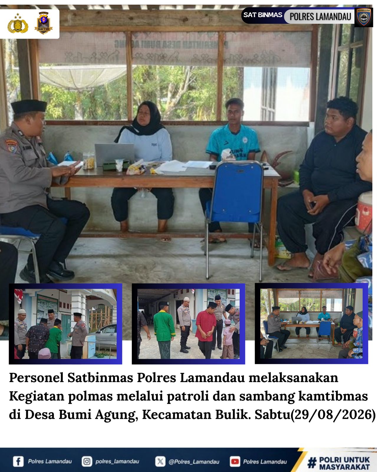 Satbinmas Polres Lamandau Gelar Polmas, Sambangi Warga Desa Bumi Agung