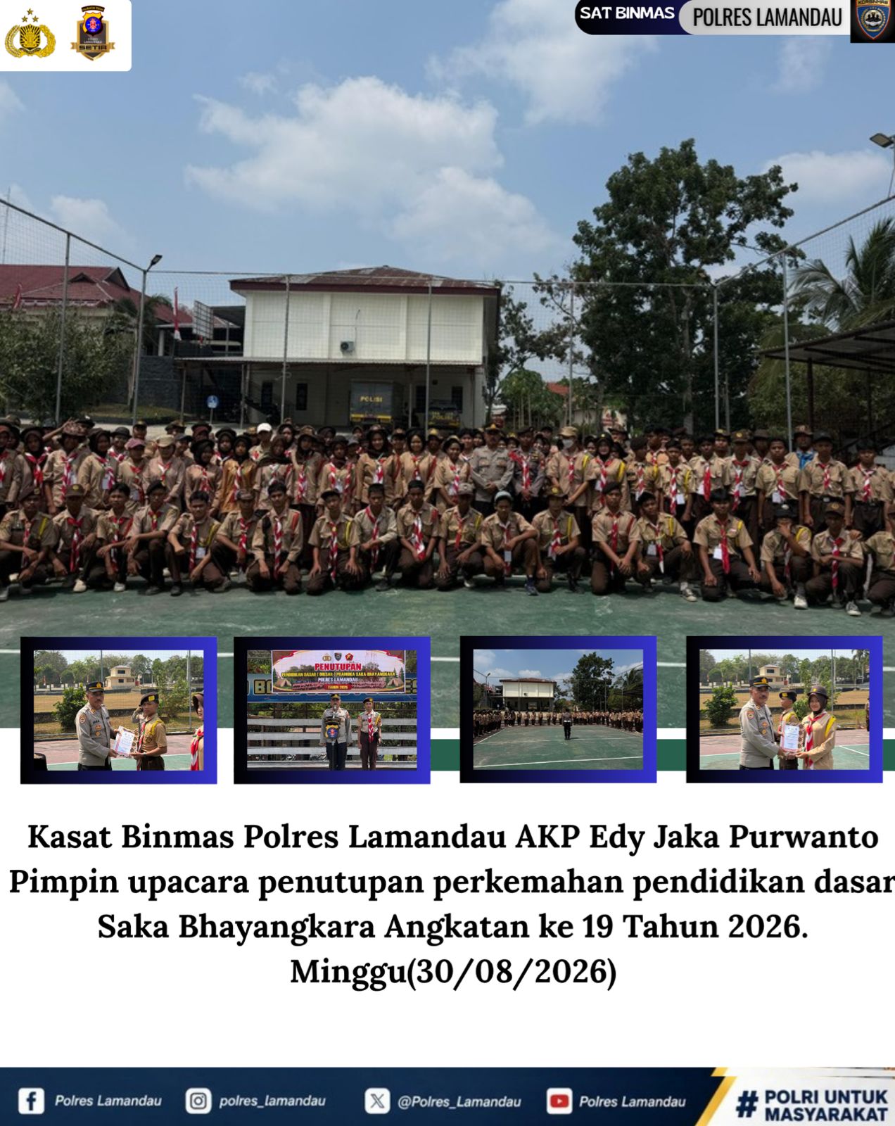 Kasat Binmas Polres Lamandau Pimpin Upacara Penutupan Diksar Saka Bhayangkara Angkatan ke-19