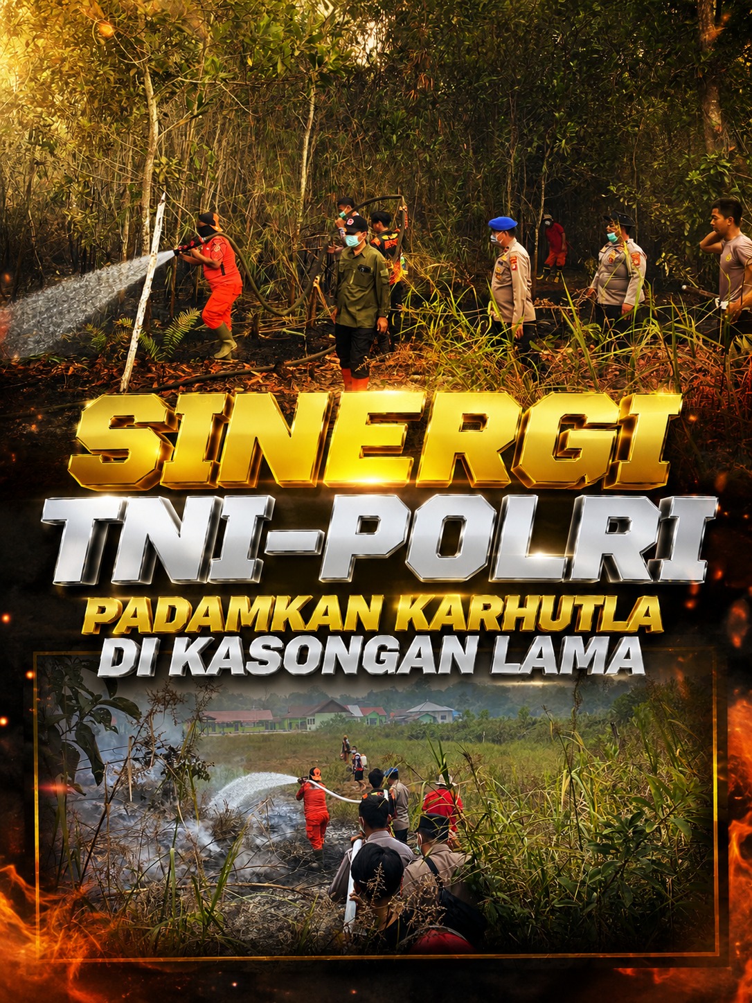 Sinergi TNI-Polri Padamkan Karhutla di Kasongan Lama