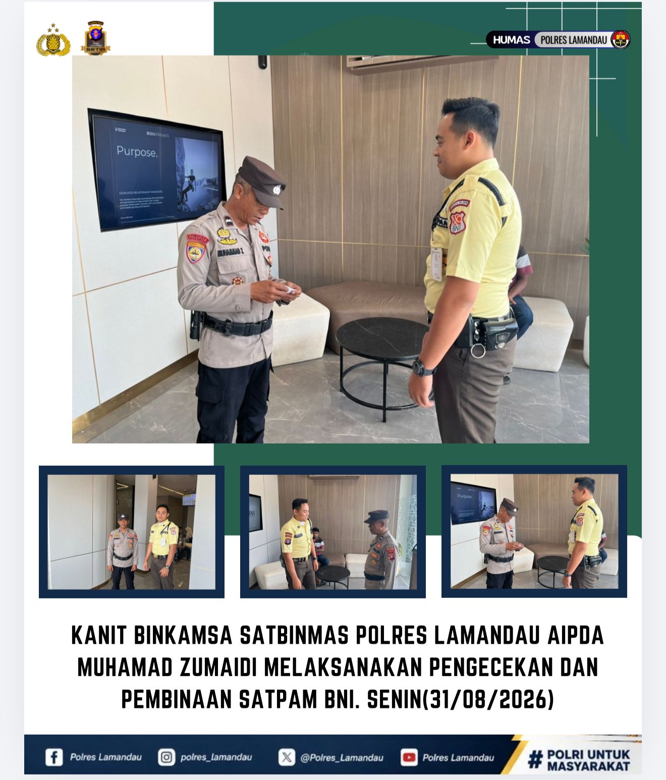 Satbinmas Polres Lamandau Cek dan Bina Satpam BNI, Perkuat Sinergitas Pengamanan