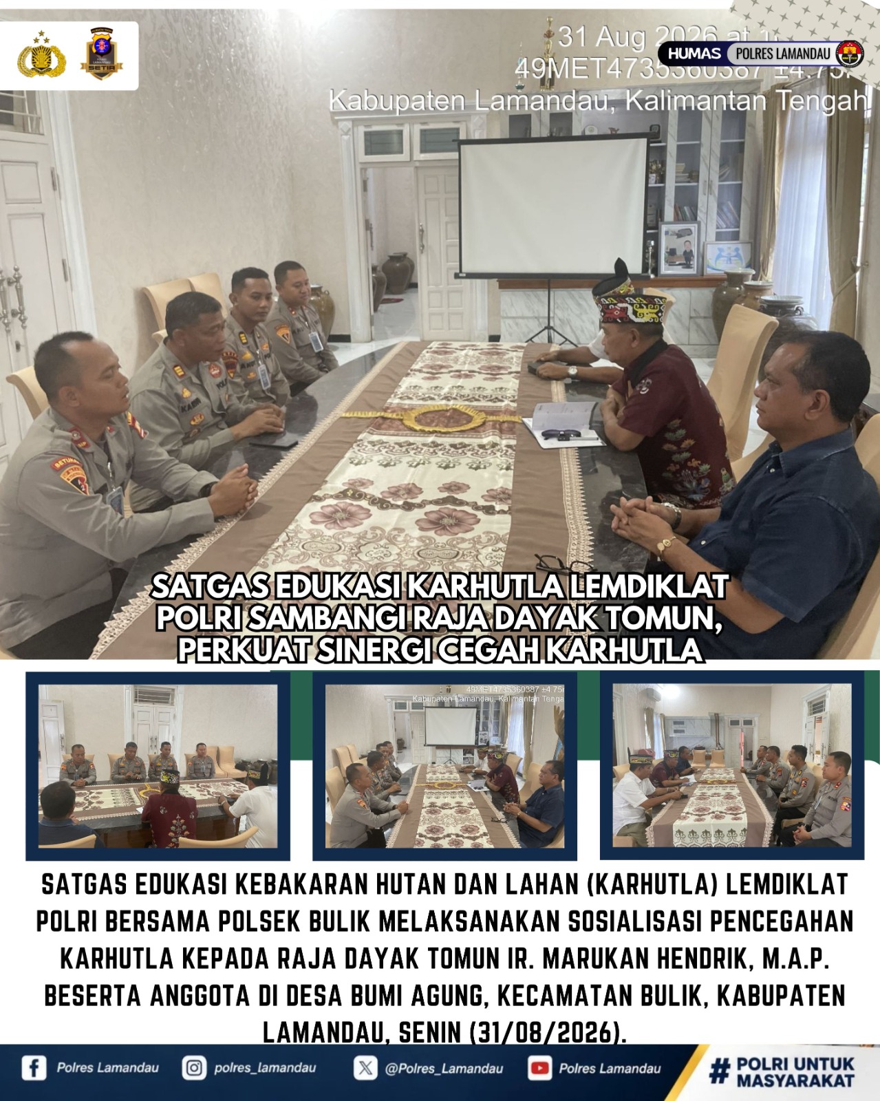 Satgas Edukasi Karhutla Lemdiklat Polri Sambangi Raja Dayak Tomun, Perkuat Sinergi Cegah Karhutla