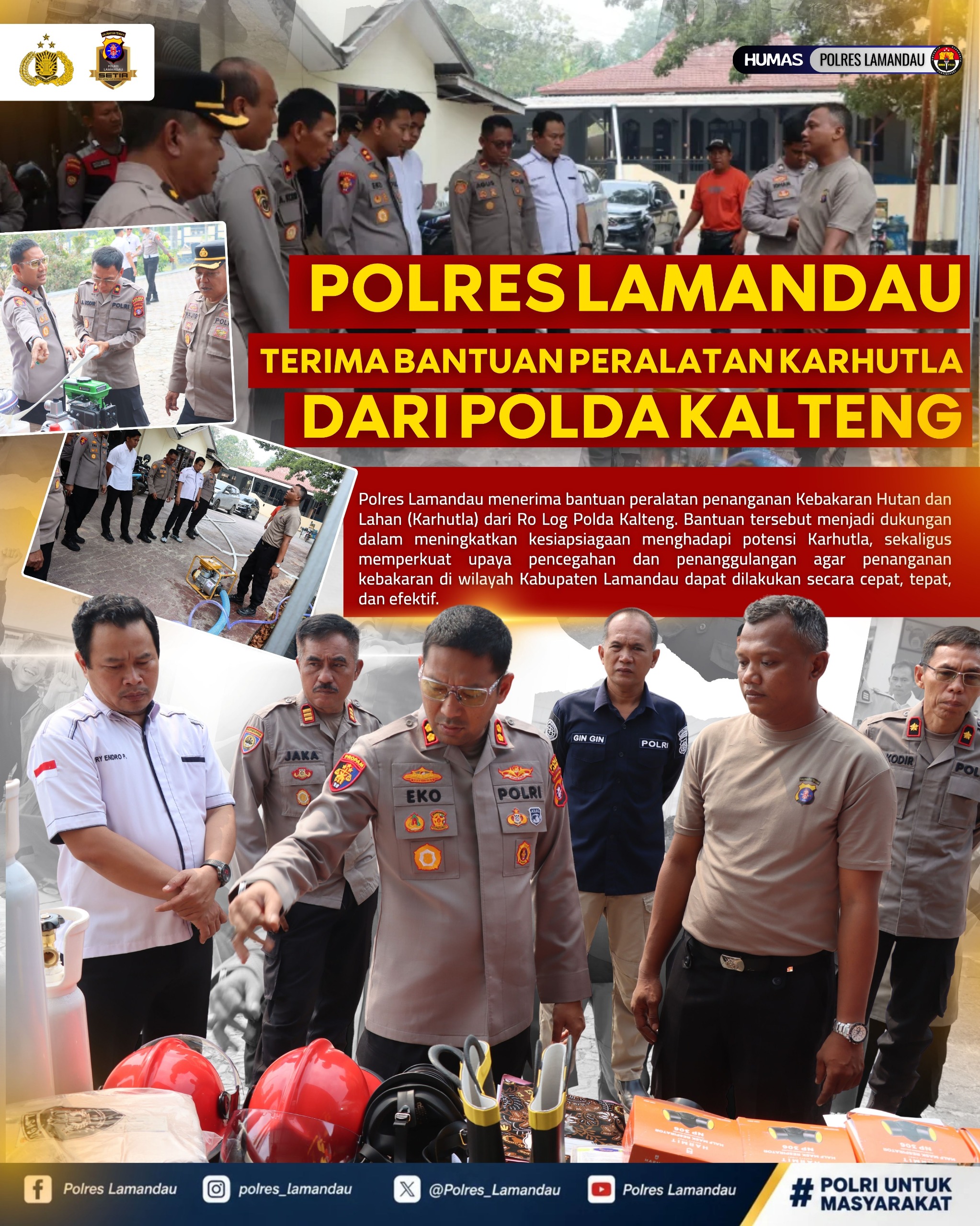 Kapolres Lamandau Terima Bantuan Peralatan Penanganan Karhutla dari Ro Log Polda Kalteng