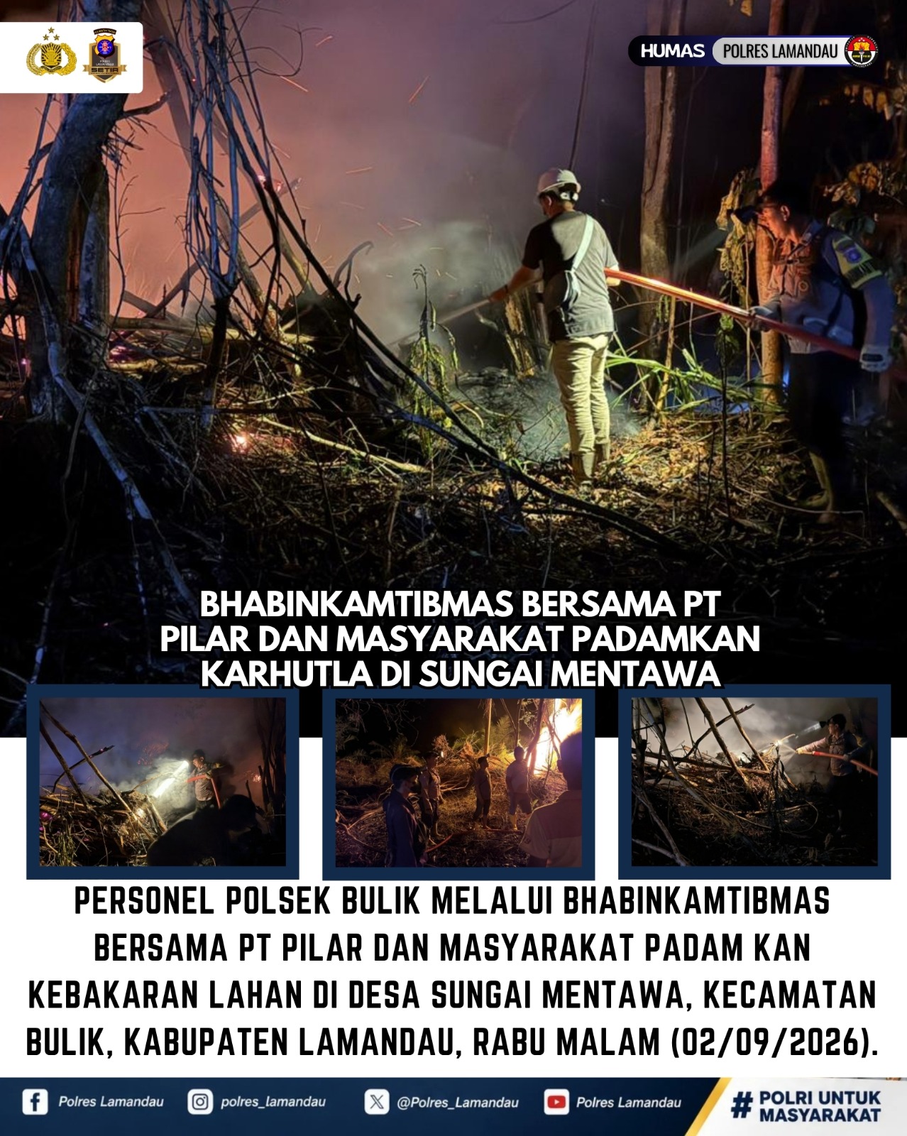 Bhabinkamtibmas Bersama PT Pilar dan Masyarakat Padamkan Karhutla di Sungai Mentawa