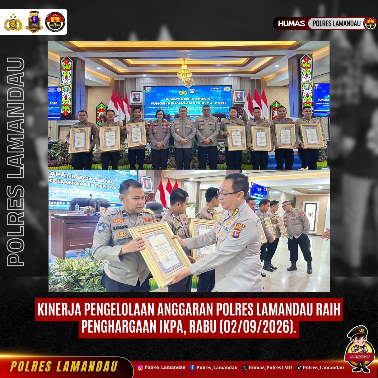 Kinerja Pengelolaan Anggaran Polres Lamandau Raih Penghargaan IKPA