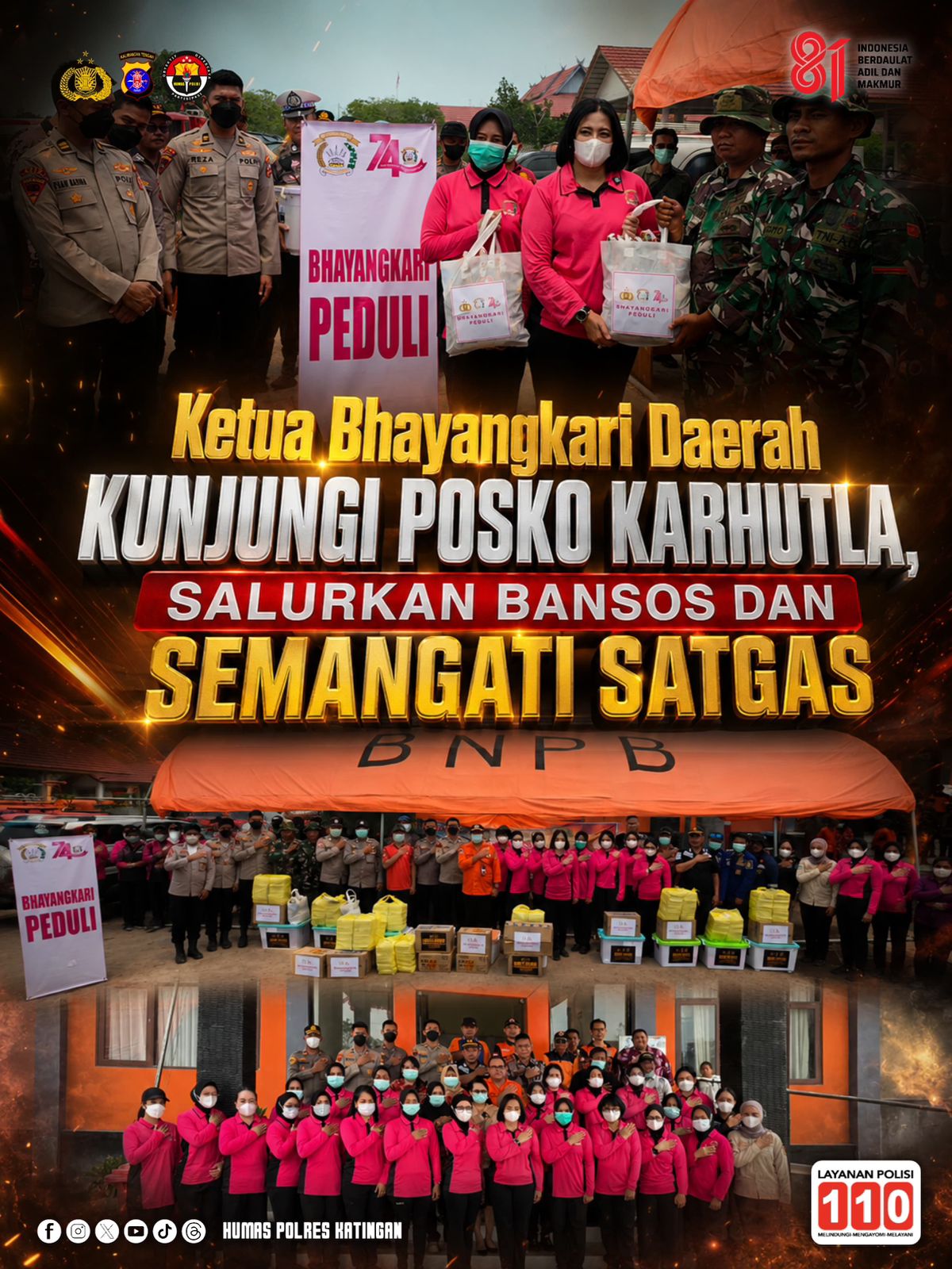 Ketua Bhayangkari Daerah Kunjungi Posko Karhutla, Salurkan Bansos dan Semangati Satgas