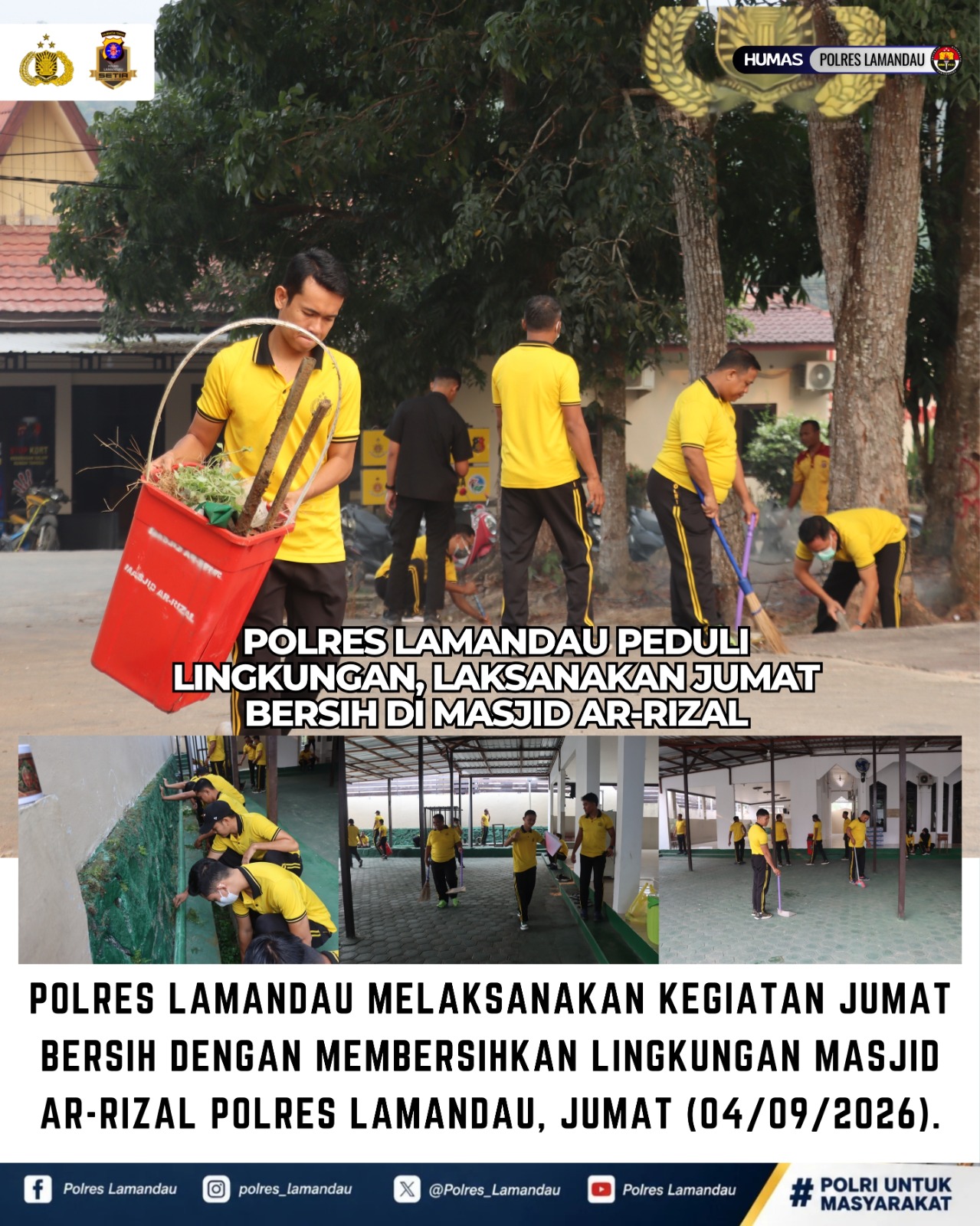 Polres Lamandau Peduli Lingkungan, Laksanakan Jumat Bersih di Masjid Ar-Rizal
