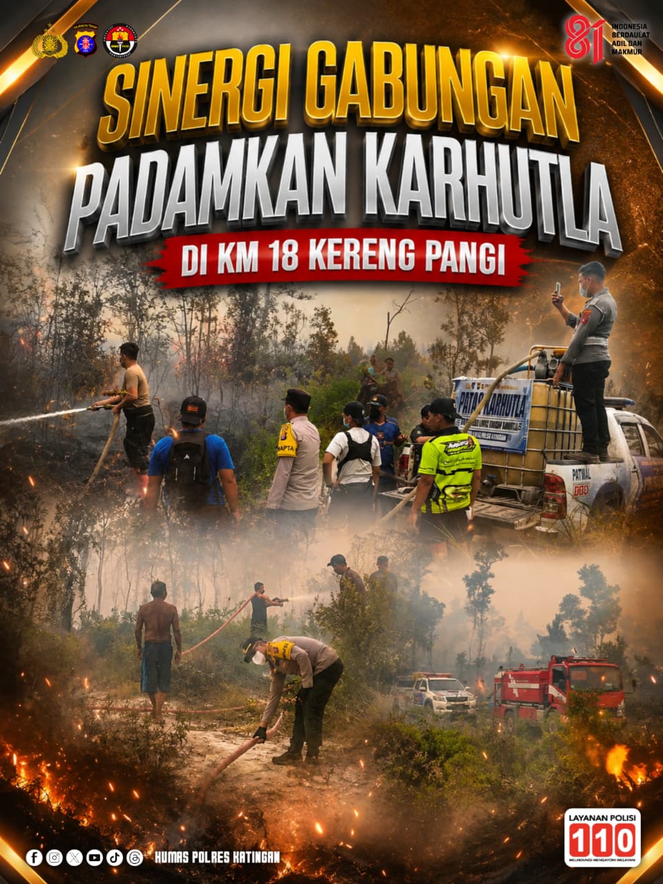 Sinergi Gabungan Padamkan Karhutla di KM 18 Kereng Pangi