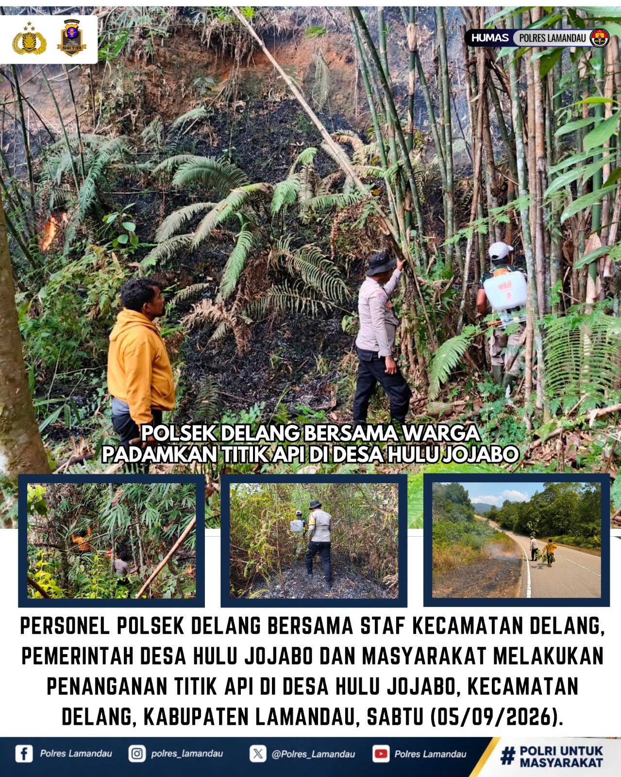 Polsek Delang Bersama Warga Padamkan Titik Api di Desa Hulu Jojabo