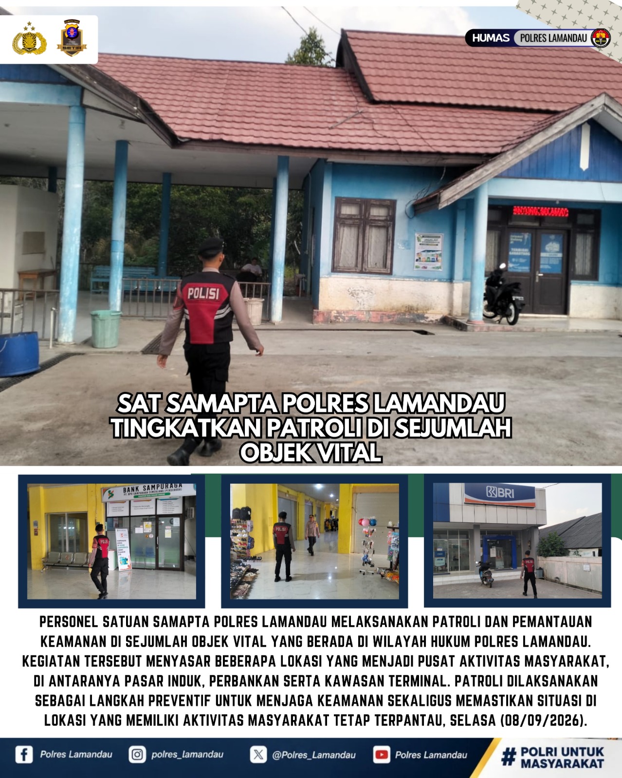 Sat Samapta Polres Lamandau Tingkatkan Patroli di Sejumlah Objek Vital