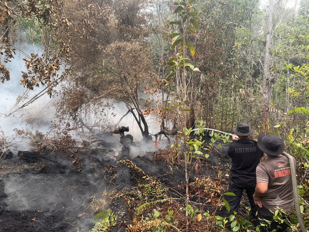 Pastikan Api Terkendali, Personel Satgas Karhutla Lakukan Pemadaman dan Penyisiran di Jalan Tjilik Riwut Km 23