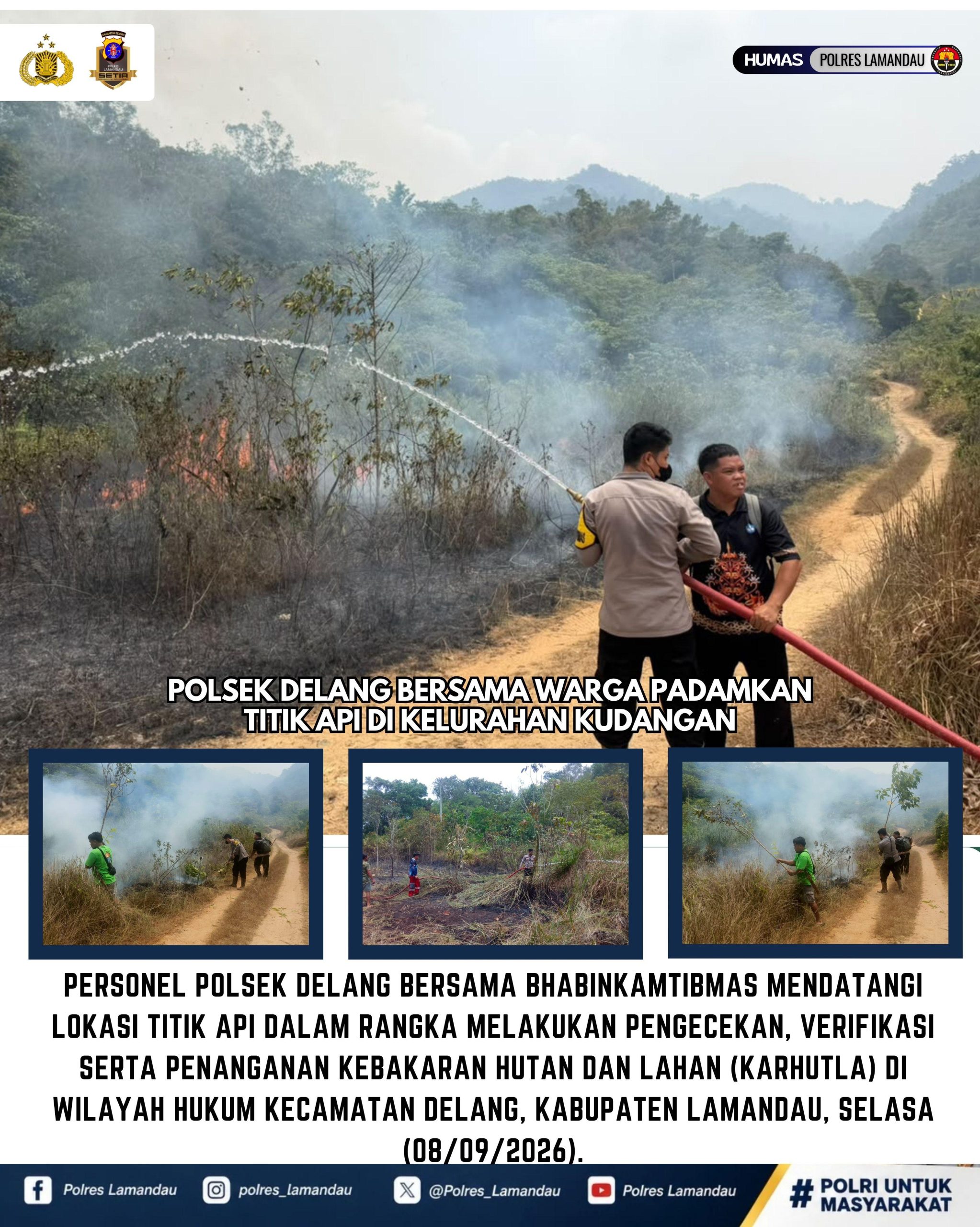 Polsek Delang Bersama Warga Padamkan Titik Api di Kelurahan Kudangan