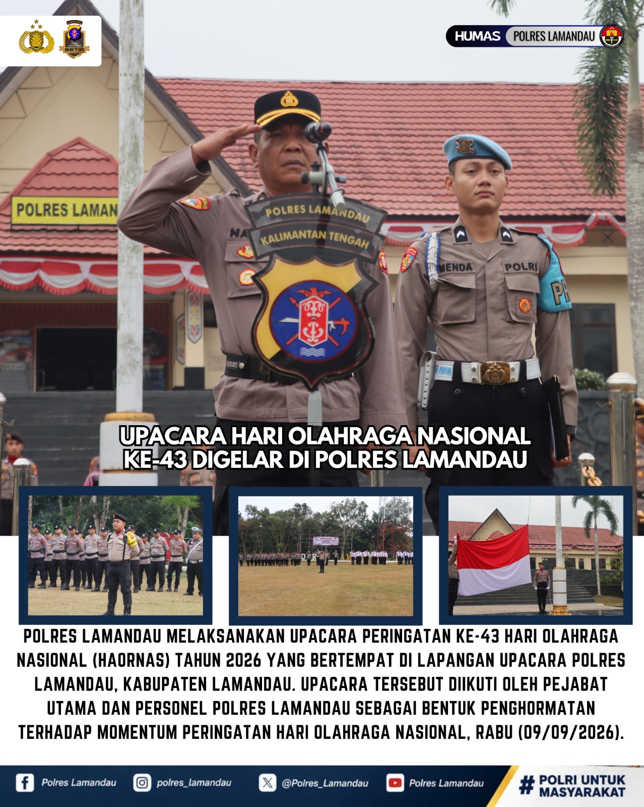 Upacara Hari Olahraga Nasional ke-43 Digelar di Polres Lamandau