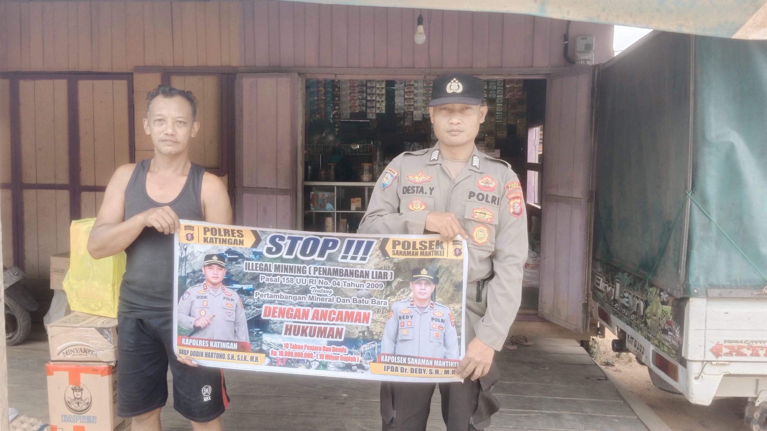 Bhabinkamtibmas Desa kamanto Sosialisasi tentang larangan Illegal Mining.
