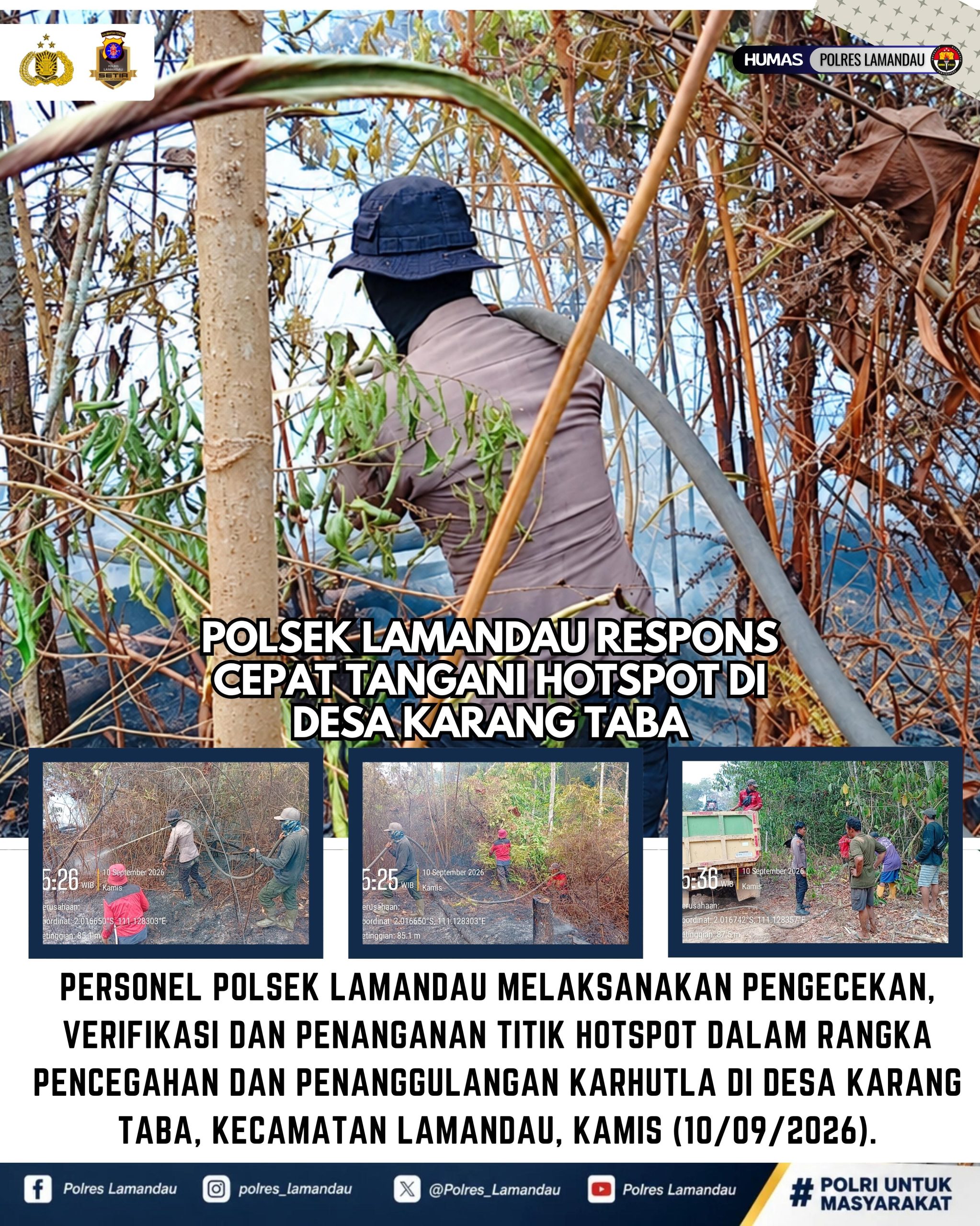 Polsek Lamandau Respons Cepat Tangani Hotspot di Desa Karang Taba
