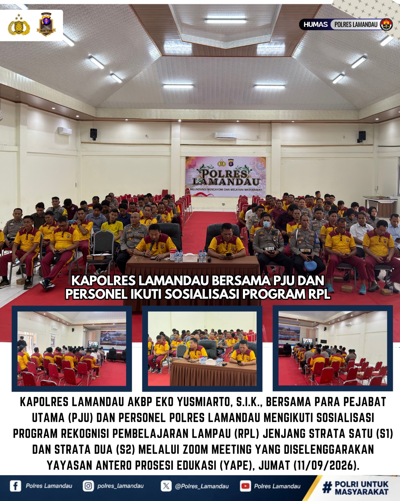 Kapolres Lamandau Bersama PJU dan Personel Ikuti Sosialisasi Program RPL