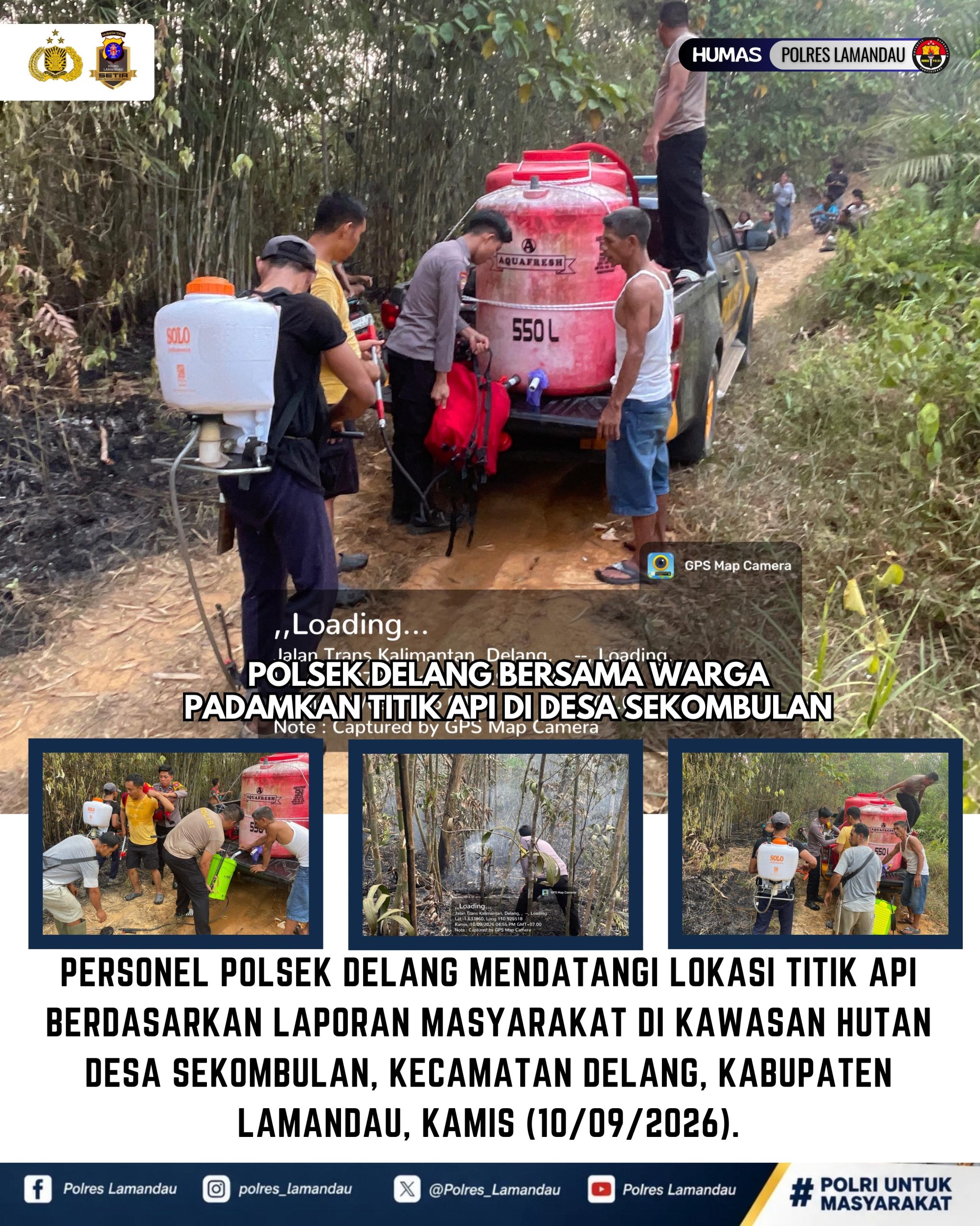 Polsek Delang Bersama Warga Padamkan Titik Api di Desa Sekombulan