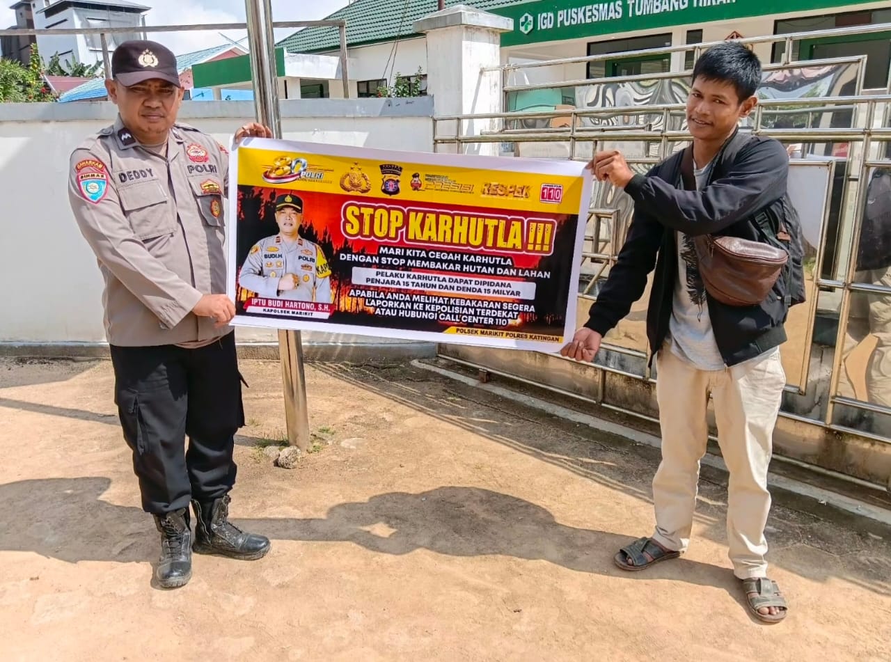 POLSEK MARIKIT SOSIALISASIKAN LARANGAN KARHUTLA DAN SANKSI HUKUM KEPADA WARGA DESA TUMBANG HIRAN
