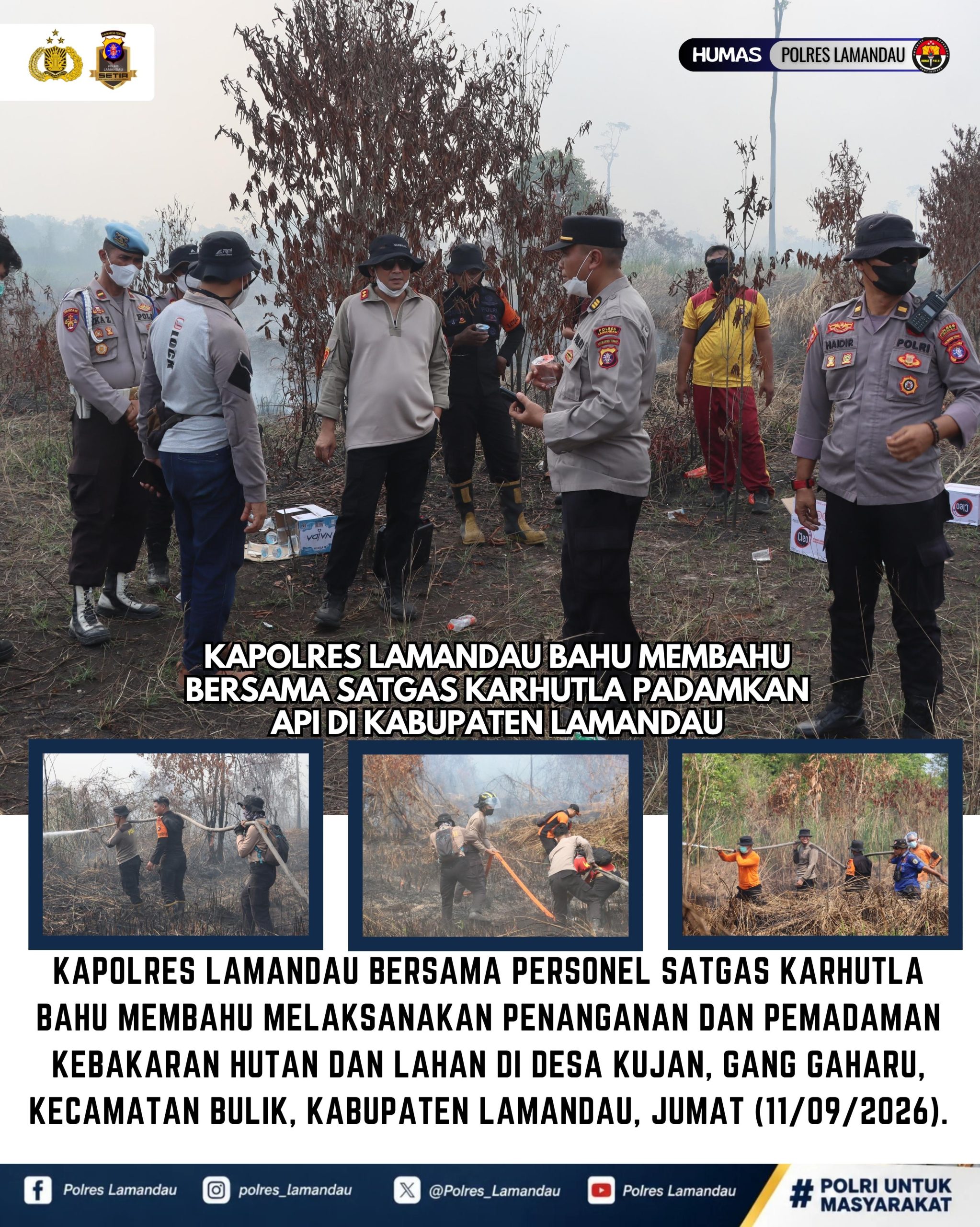 Kapolres Lamandau Bahu Membahu Bersama Satgas Karhutla Padamkan Api di Kabupaten Lamandau