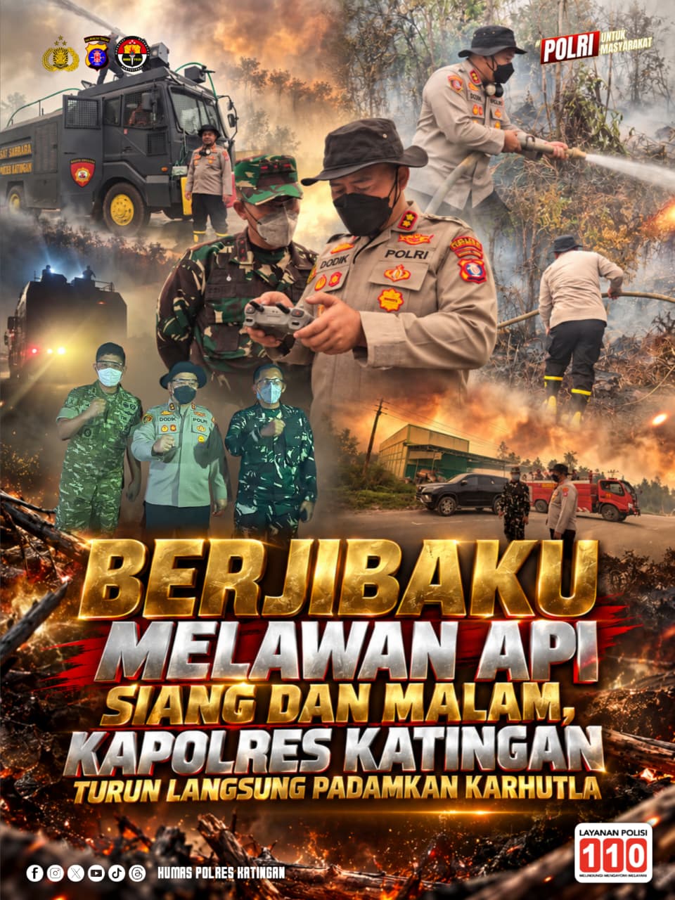 Berjibaku Melawan Api Siang dan Malam, Kapolres Katingan Turun Langsung Padamkan Karhutla