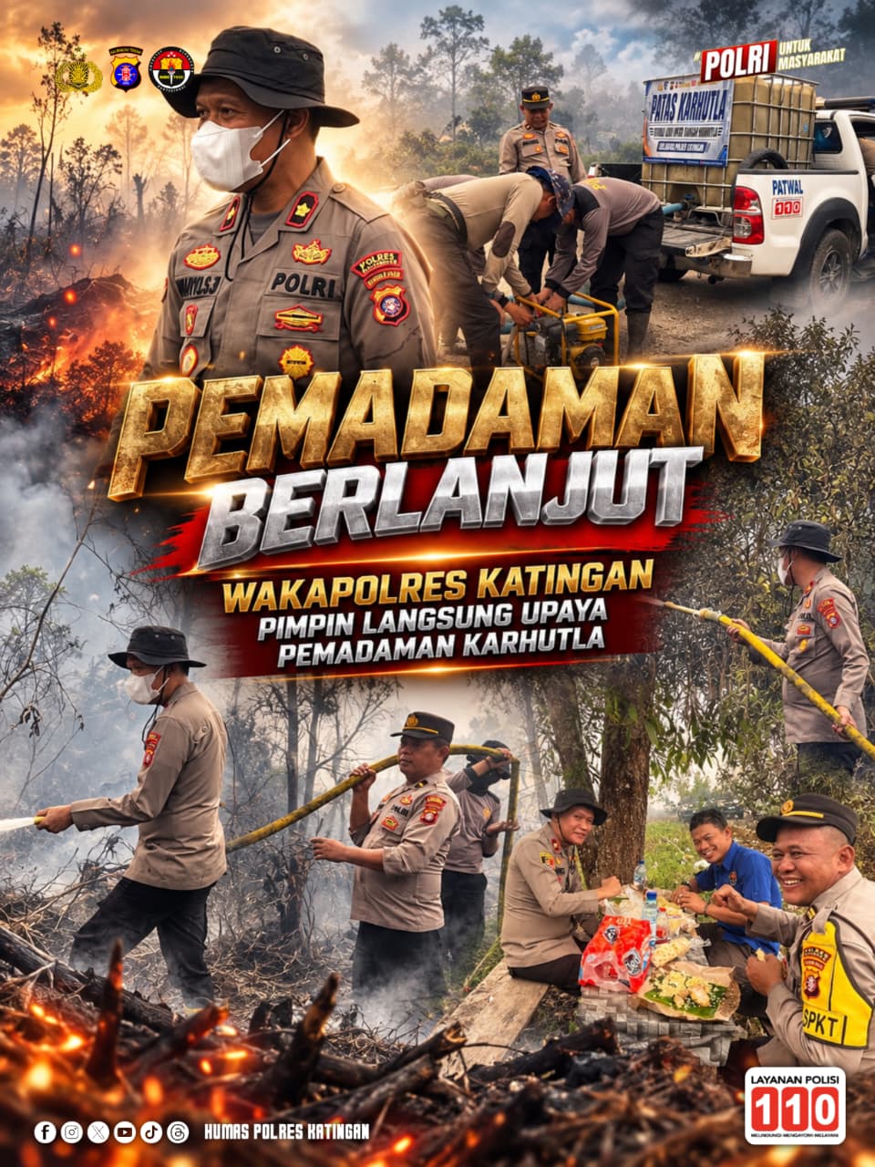 Pemadaman Berlanjut, Wakapolres Katingan Pimpin Langsung Upaya Pemadaman Karhutla