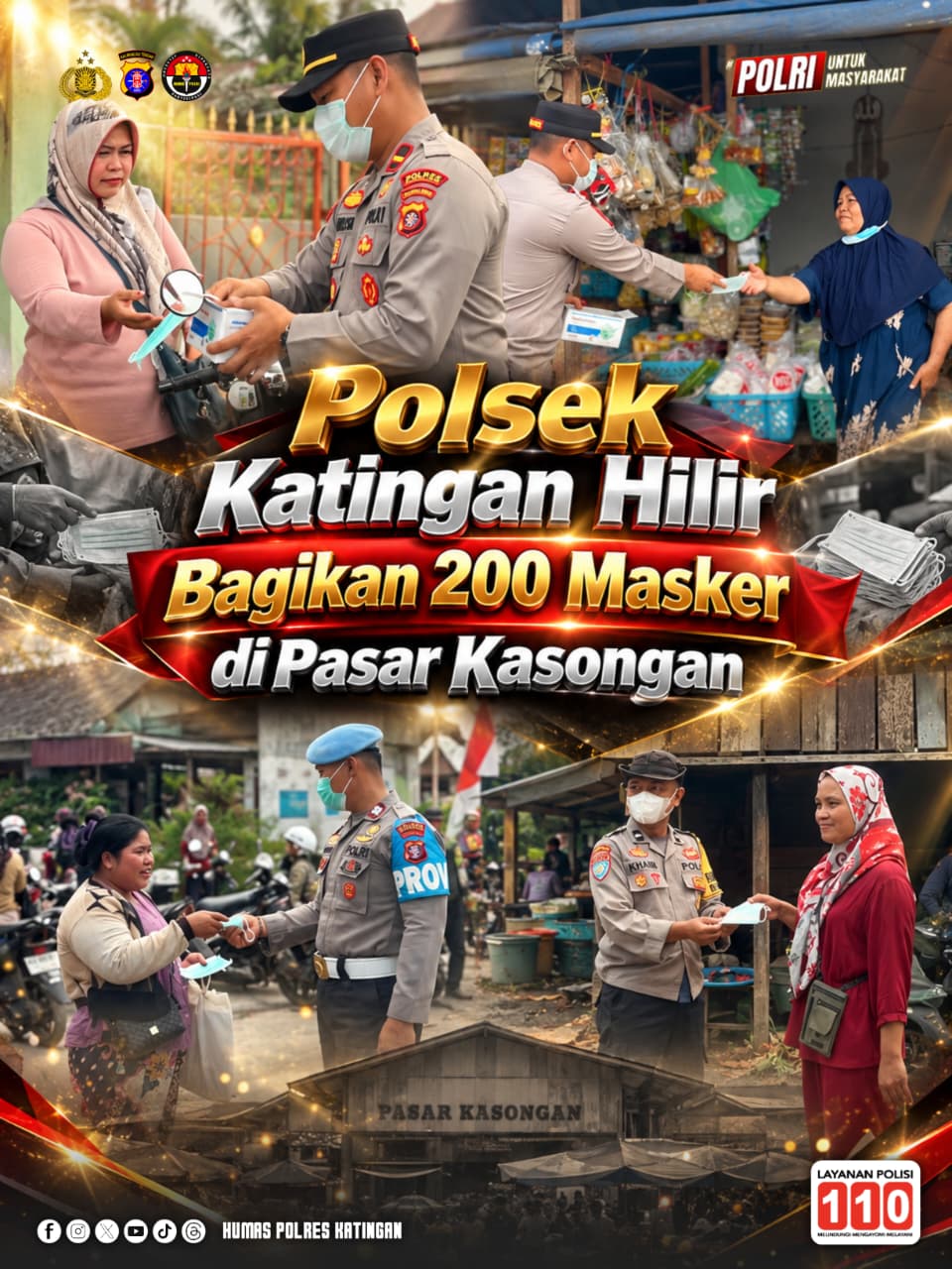 Polsek Katingan Hilir Bagikan 200 Masker di Pasar Kasongan