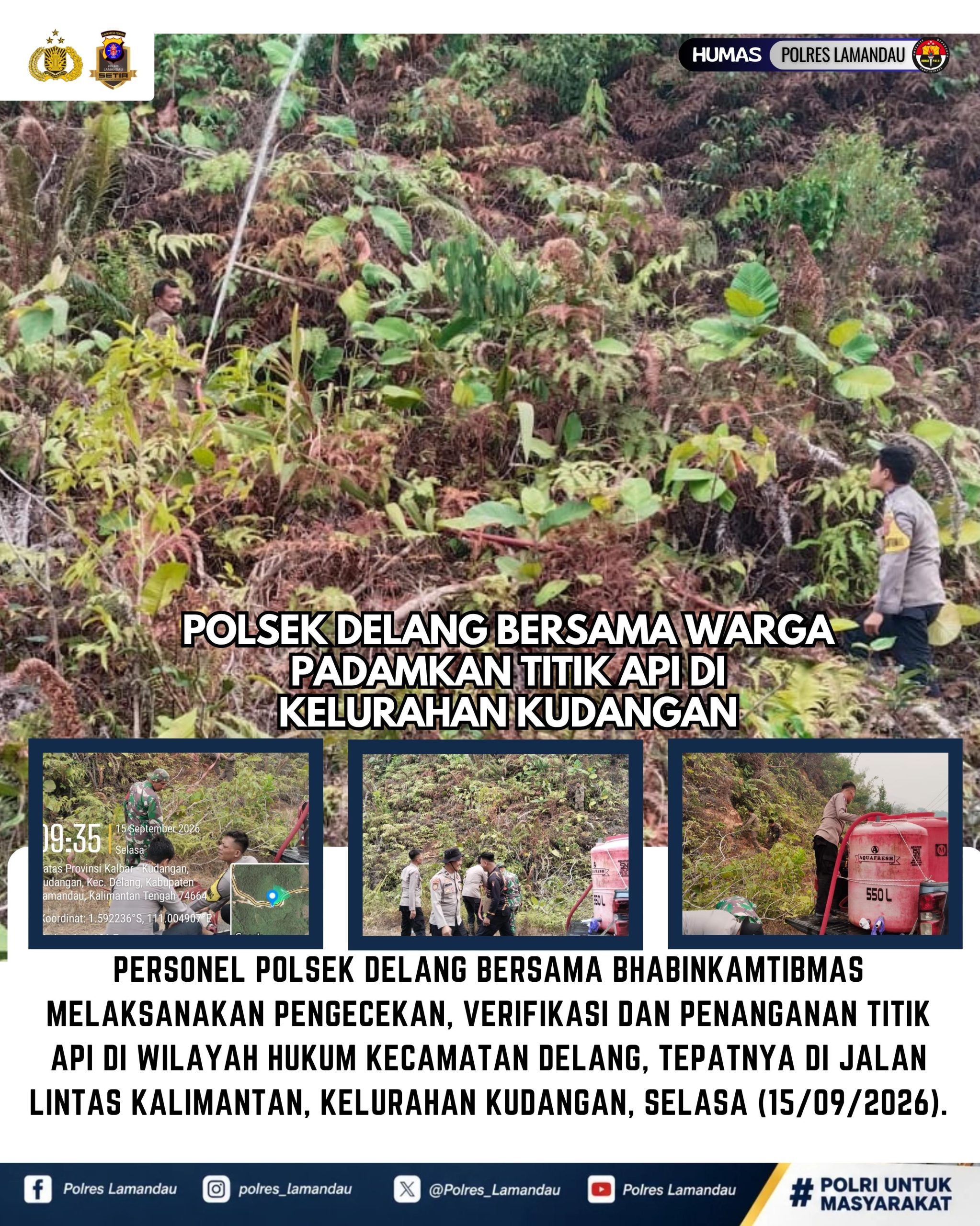 Polsek Delang Bersama Warga Padamkan Titik Api di Kelurahan Kudangan