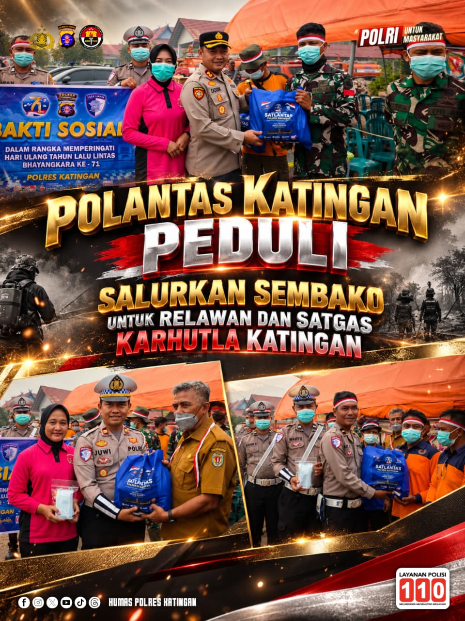 Polantas Katingan Peduli, Salurkan Sembako untuk Relawan dan Satgas Karhutla Katingan