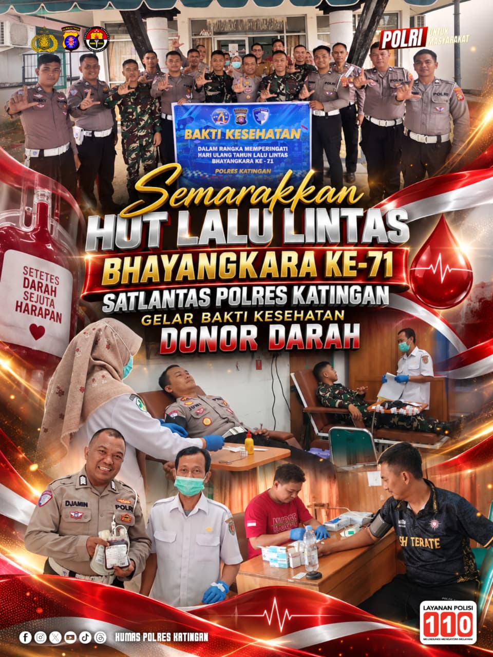 Semarakkan HUT Lalu Lintas Bhayangkara ke-71, Satlantas Polres Katingan Gelar Bakti Kesehatan Donor Darah