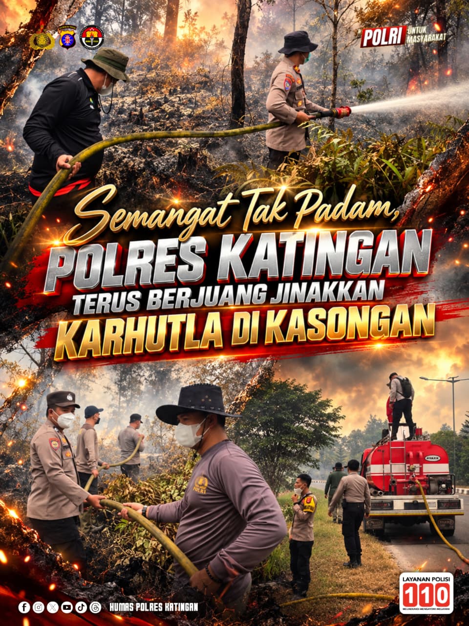 Semangat Tak Padam, Polres Katingan Terus Berjuang Jinakkan Karhutla di Kasongan