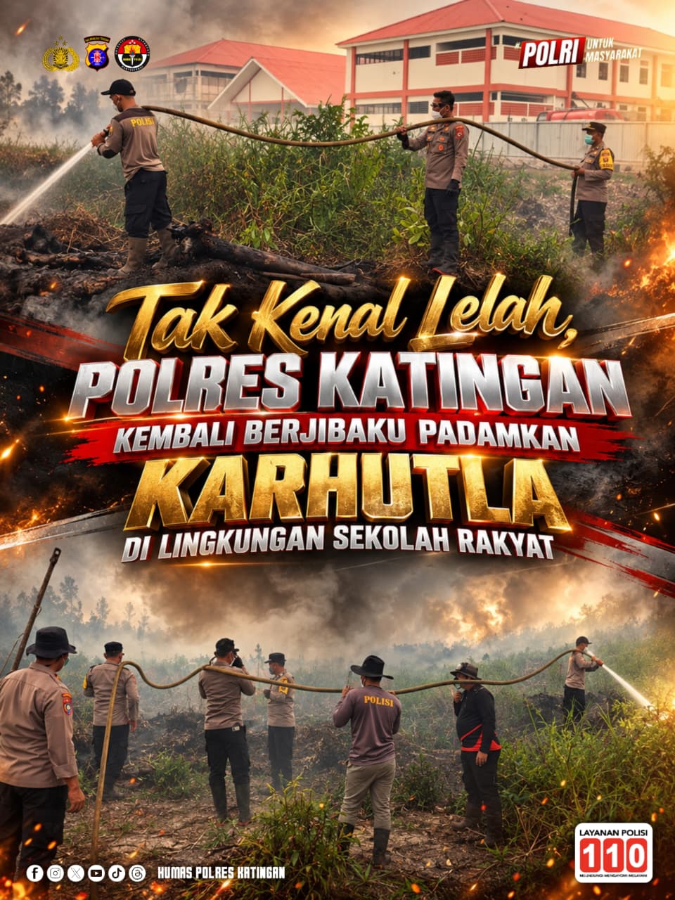 Tak Kenal Lelah, Polres Katingan Kembali Berjibaku Padamkan Karhutla di Lingkungan Sekolah Rakyat