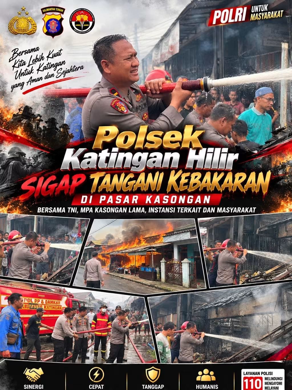 Polsek Katingan Hilir Sigap Tangani Kebakaran di Pasar Kasongan