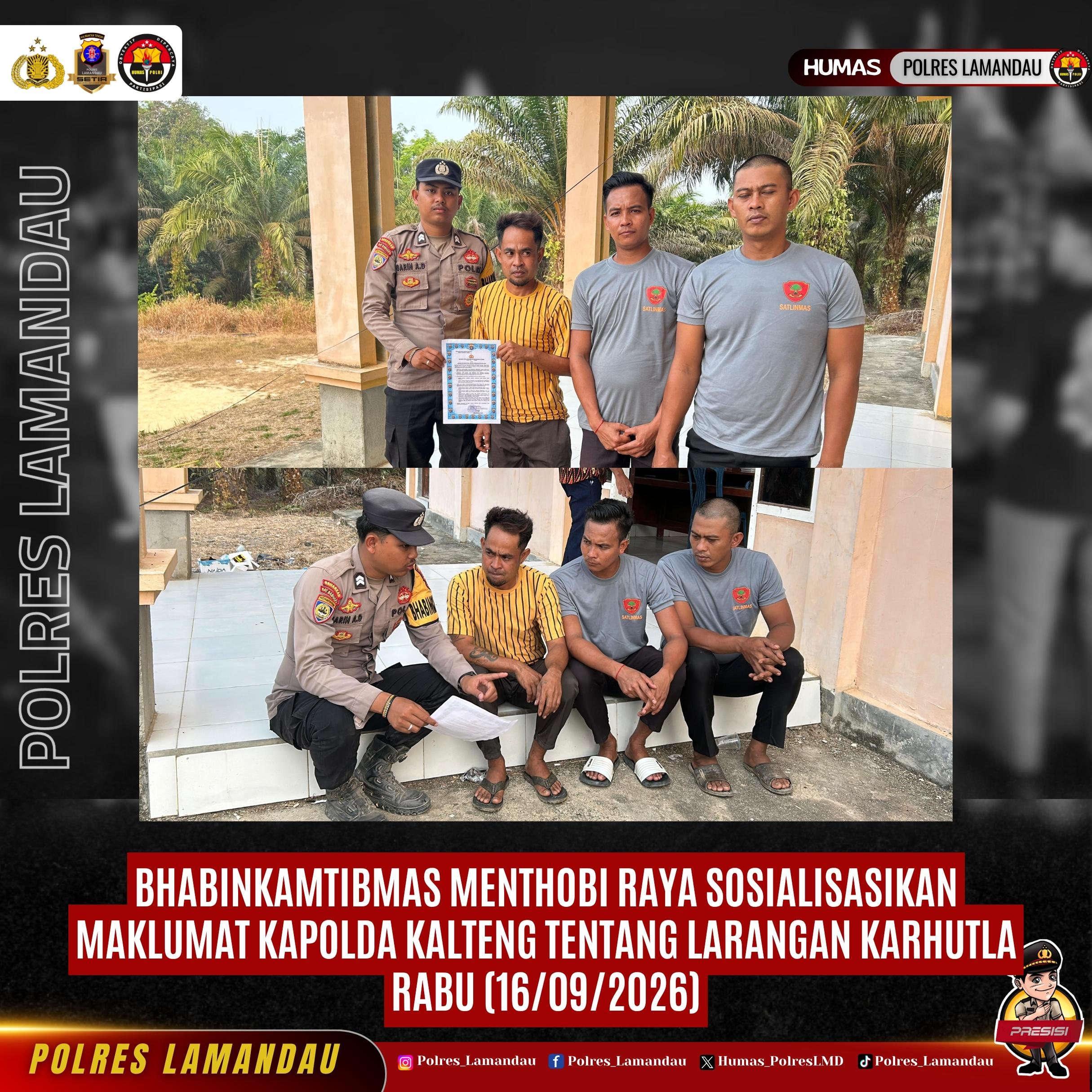 Bhabinkamtibmas Menthobi Raya Sosialisasikan Maklumat Kapolda Kalteng tentang Larangan Karhutla