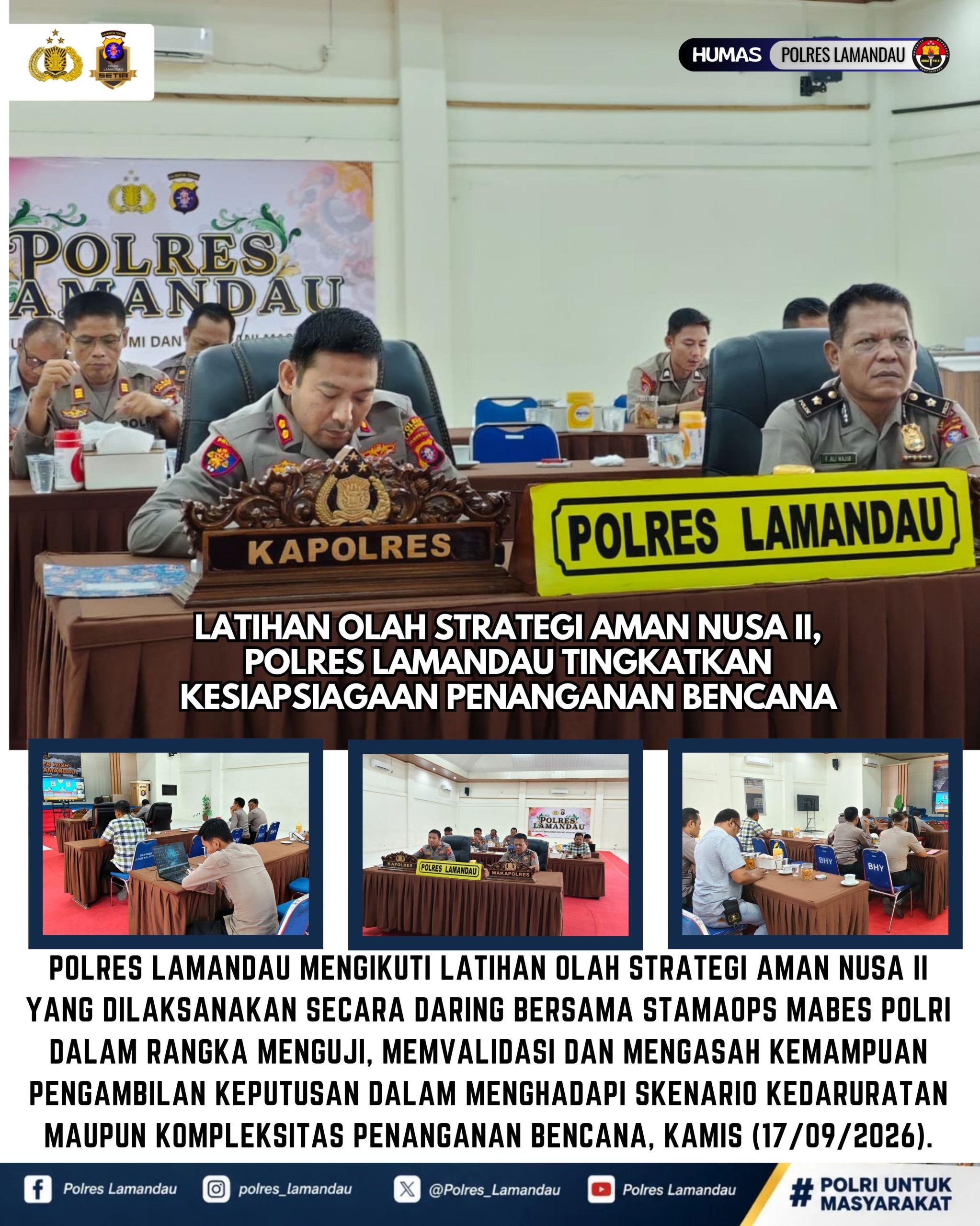 Latihan Olah Strategi Aman Nusa II, Polres Lamandau Tingkatkan Kesiapsiagaan Penanganan Bencana